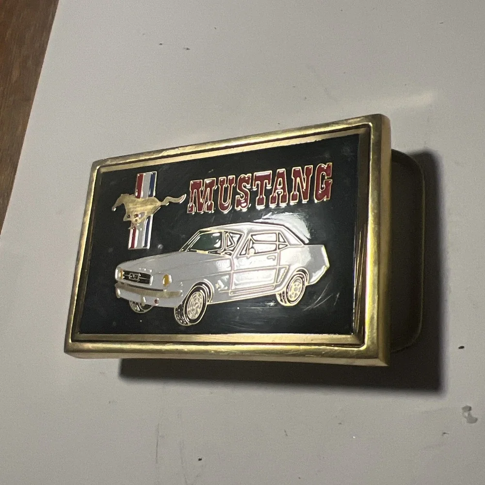 VTG 1983 Ford Mustang Car Enamel Solid Brass Belt Buckle NAP Inc F05 Rare NOS